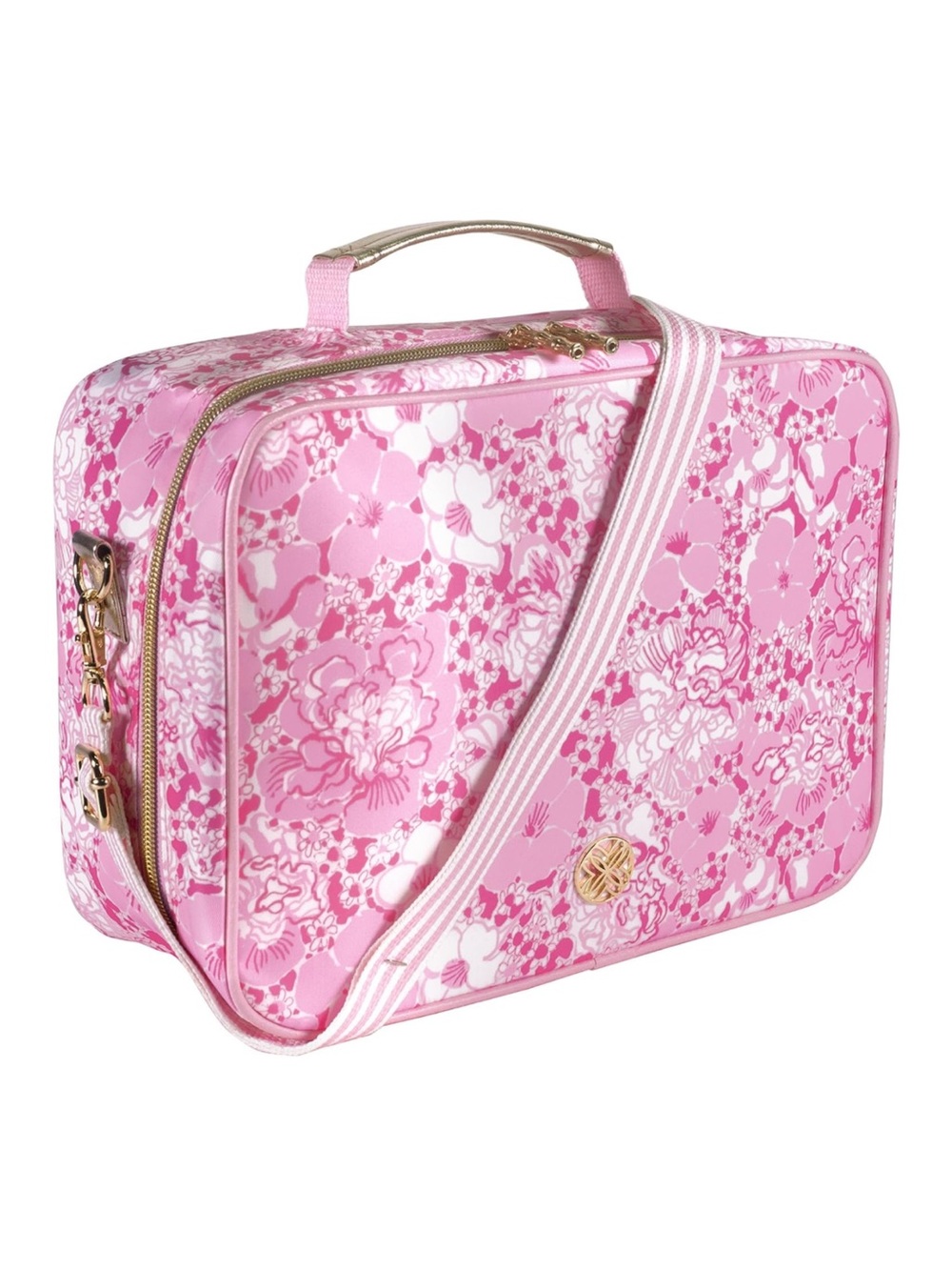 New Lilly Pulitzer Pink Floral Lunch Bag with Striped Shoulder Strap, Lunch Box